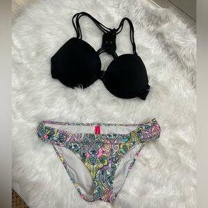 Vintage Victoria's Secret Black and Paisley Bikini Set